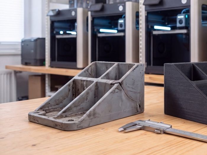 Původní opotřebený díl a nově vyrobená náhrada na pracovním stole